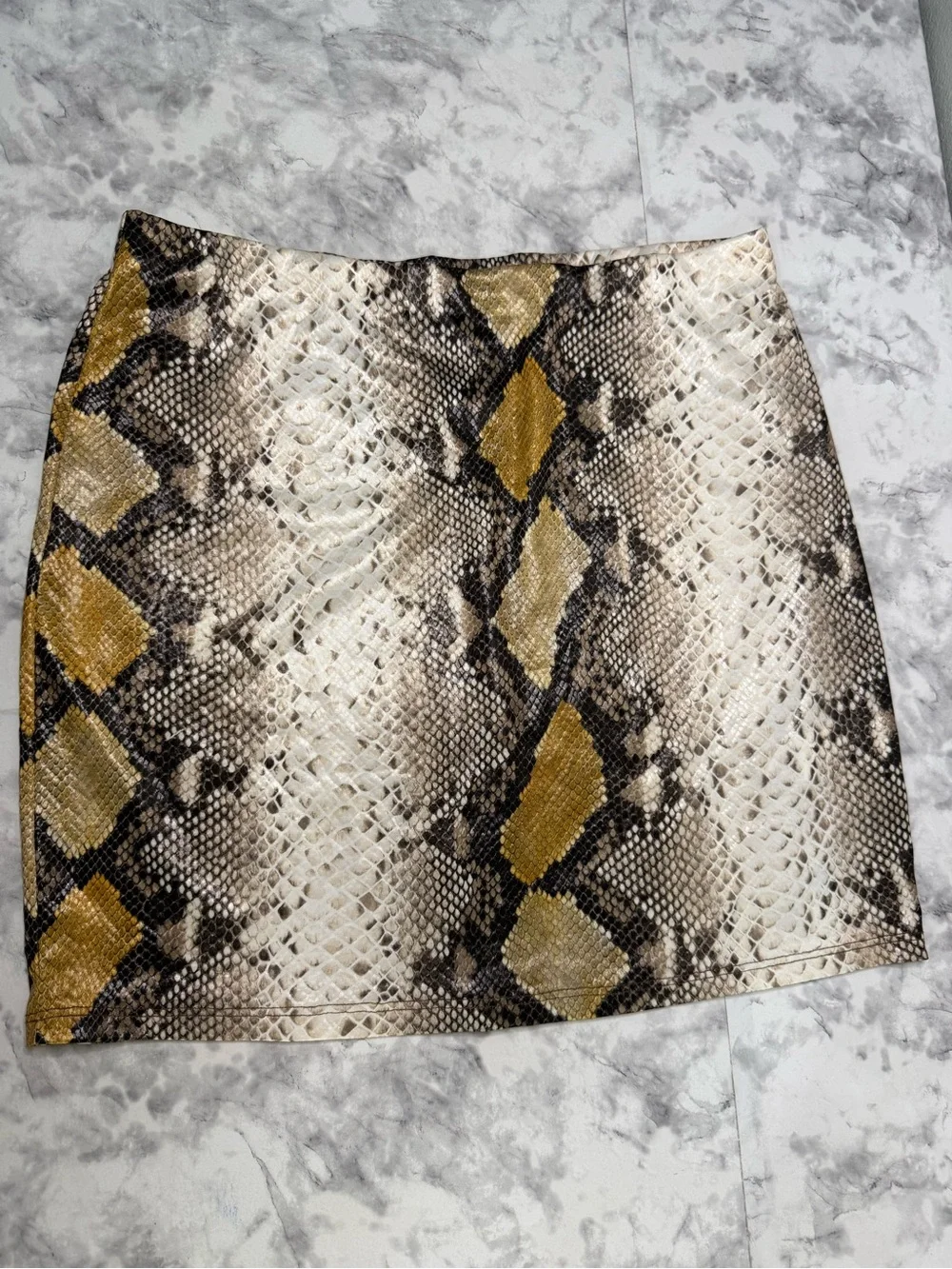 blue blush Bold Snake Print Mini Skirt in Beige and Mustard size Large